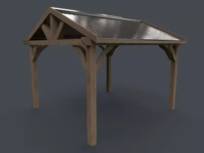 PBR Wooden Pergola Gazebo C6 Low-poly 3D model