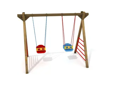 Kids Game Play Equipment 025 Wooden Swing 3D model