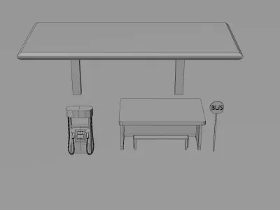 Low Poly Bus Stop Station Gas Station Pack Stylized City Props Low-poly 3D model