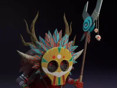 Shaman 3D model demon with horns and spear 3D model