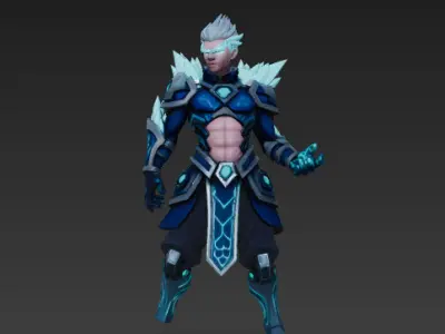 Icebound Warrior - Stylized Elemental Hero in Frozen Landscape 3D model