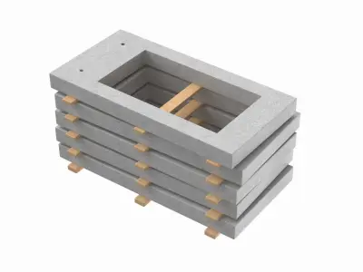 Concrete Wall Panels On Wood Planks 3D model