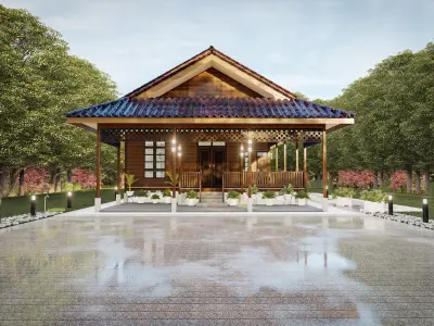 Timber house of Malaysia and Indonesia 3D model