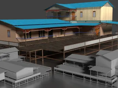 Rumah Kayu Pinggir Sungai Tingkat 001-010 FBX 3D model