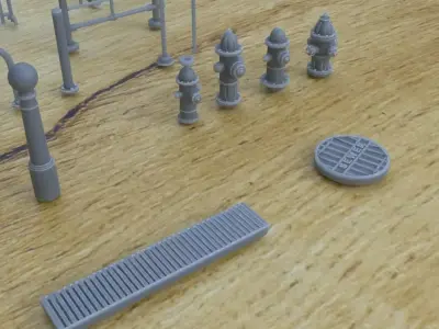 STREET ASSETS 1-35 FOR DIORAMA SUPPORTED STL 3D print model