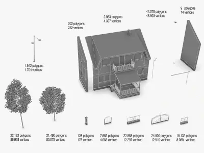 Neighborhood Houses 01 Low-poly 3D model