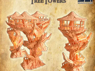 Elven TreeTowers  Tabletop Terrain 28 MM 3D print model