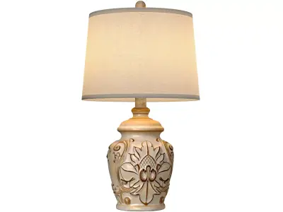 Rustic Country Nightstand Desk Rural Lamp Carved Wooden Base 3D model