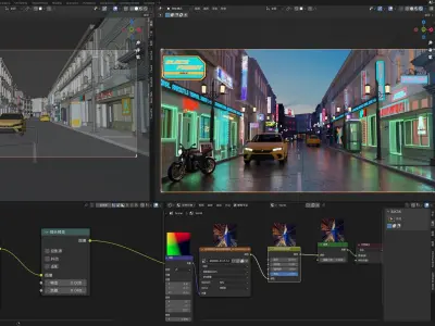 street city at night with neon signs 3D model