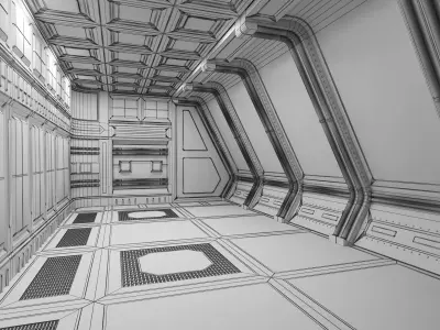 modular spaceship interior Low-poly 3D model