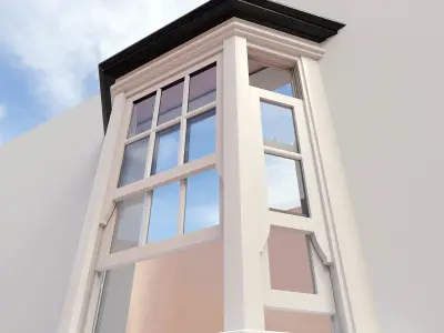 Bay Window with Movable Sash Window Components Low-poly 3D model