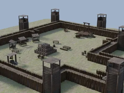 Wood Fortres Free low-poly 3D model