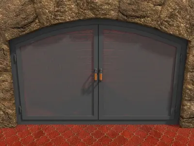 Fireplace door in stone wall Low-poly 3D model