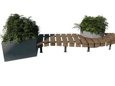 public wooden bench Low-poly 3D model