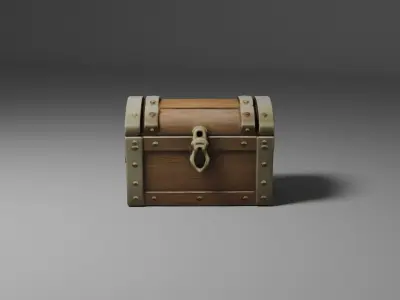 Wooden box chest and barrel set Free 3D model