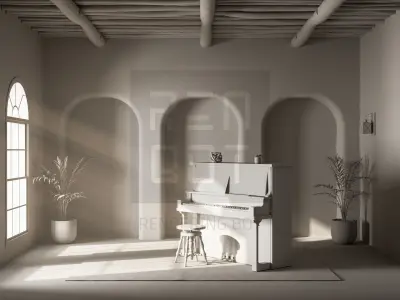 Old Room Old Piano Low-poly 3D model