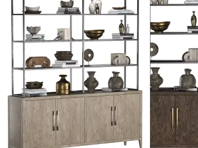 FRENCH CONTEMPORARY 4-DOOR OPEN SIDEBOARD HUTCH 3D model