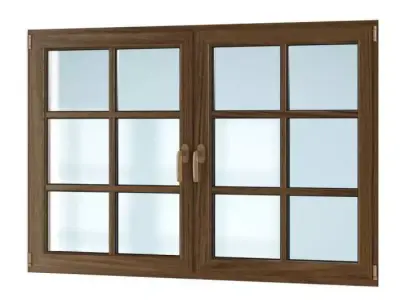 Brown Framed Window With Glass 3D model