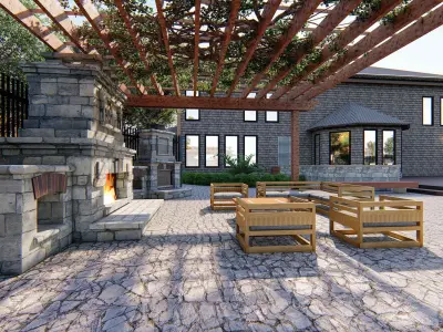 Backyard Design of residential house water pool 3D model