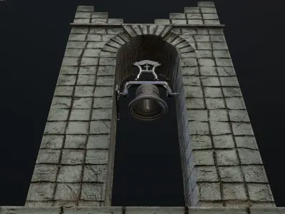 Stone bell tower low poly 3 texture options Low-poly 3D model