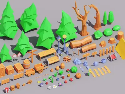 3D Forest low poly props pack Low-poly 3D model