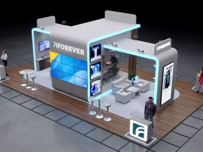 1-Modern Exhibition Booth 13x8m - 3ds Max - Corona Renderer Low-poly 3D model
