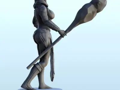 Sexy female warrior with bludgeon and armour 8 - Future Sci-Fi S 3D print model