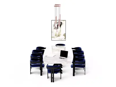 Navy blue and white marble dining table set Modern Classic Low-poly 3D model