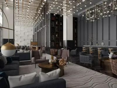 Luxurious Modern Hotel Lobby Lounge  Low-poly 3D model