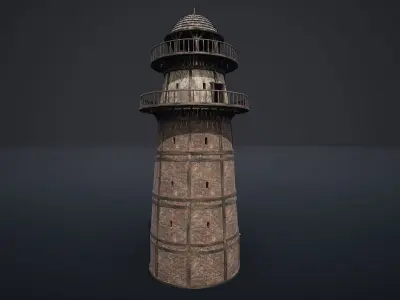 LIGHTHOUSE WATCHTOWER TOWER FORT MEDIEVAL AAA SHORE BEACON Low-poly 3D model