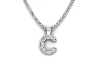 Pendant C letter with diamonds 3D print model