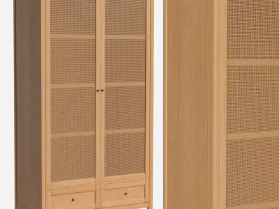 Gabin Solid Pine Rattan Door Wardrobe 3D model