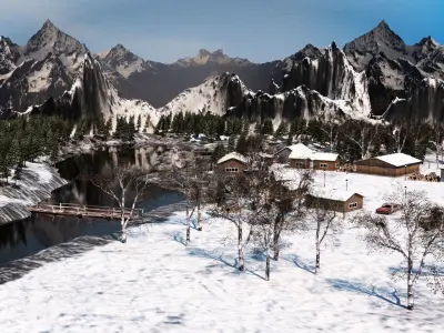 Winter Village Winterland Low-poly 3D model