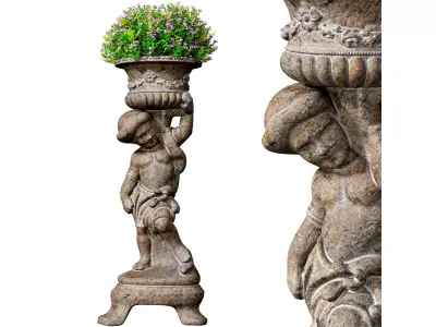 Classic Outdoor Garden Sculpture Flowerpot urn planter Flowers 3D model
