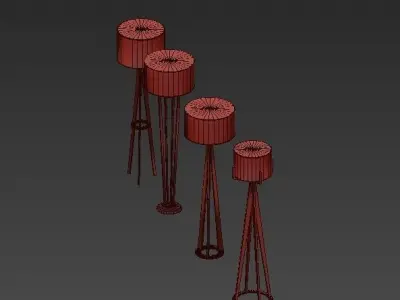 Floor four gold lamps 3D model