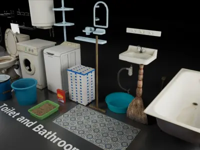 Post Soviet Toilet and Bathroom UE4 Low-poly 3D model