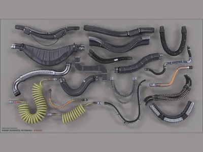  Hard Surface Kitbash Library - Canisters / Bolts / Knobs/Cables/Hoses/Tubes 