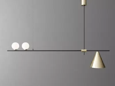 Modern Asymmetrical Linear Pendant Light with Brass Accents 3D model