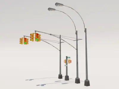 Traffic Light NYC Low-poly 3D model