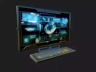 Sci Fi Monitor and Keyboard Low-poly 3D model