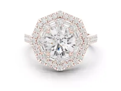 Double Halo Engagement Ring 3D Model for Jewelry Printing STL 3D print model