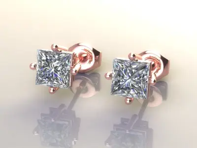 Princess Diamond Stone Earring 3D print model