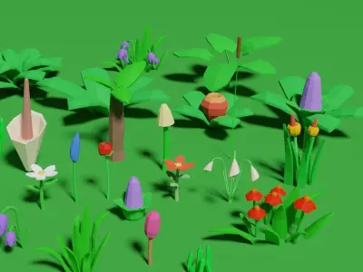 Plant Set Lowpoly Style Low-poly 3D model