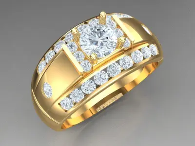 Light Gold Diamond Men Ring 2MR004 3D model