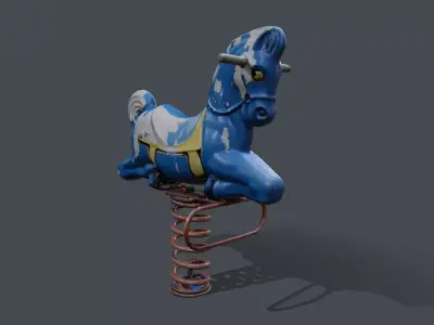 spring rocking Blue horse Low-poly 3D model