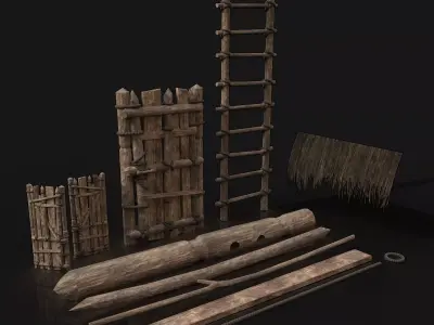 Next Gen AAA Wooden House Fitting Elements and Decorations Low-poly 3D model