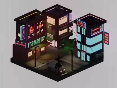 Isometric City Night Low-poly 3D model