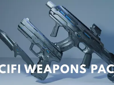 Sc-iFi Weapon Pack Pistol-Knife-SMG Low-poly 3D model