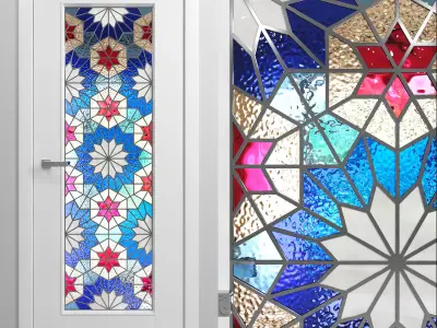 Set of interior doors with Arabic pattern stained glass 3D model