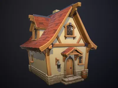  Stylized medieval house  Low-poly 3D model